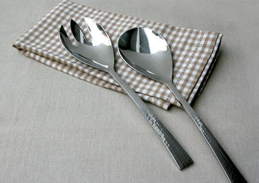 Beaten Steel Salad Servers